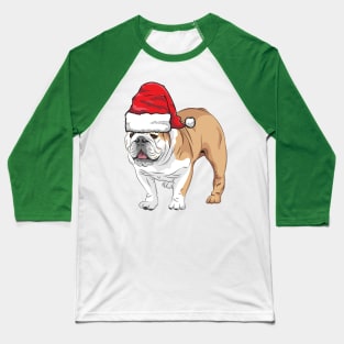 Santa Hat-Wearing Cute Bulldog Funny Christmas Holiday Baseball T-Shirt